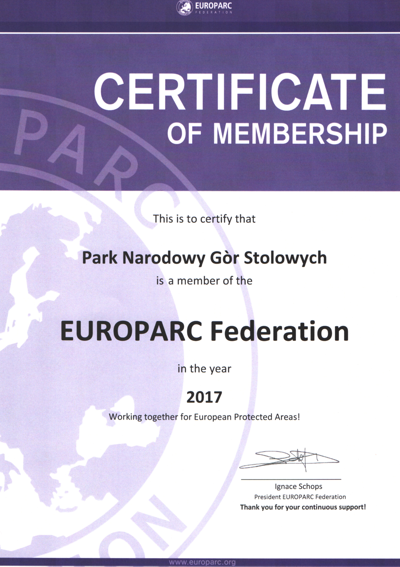 Certyfikat Europarc 2015