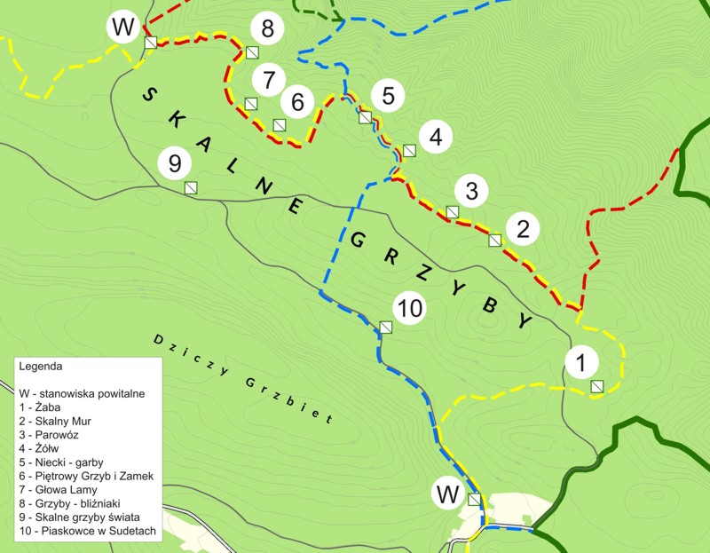 Mapa ścieżki Skalnych Grzybów