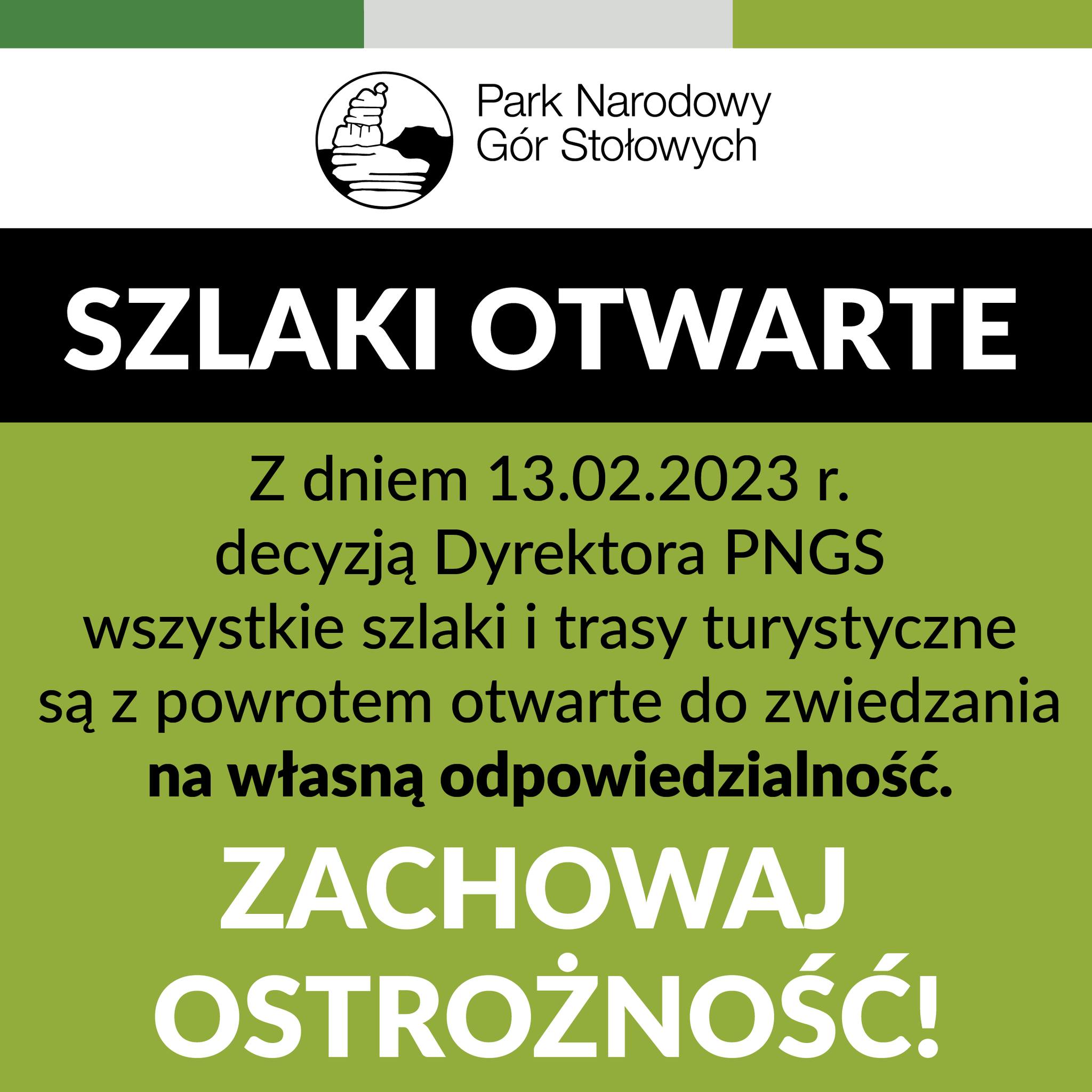 komunikat o otwarciu szlaków